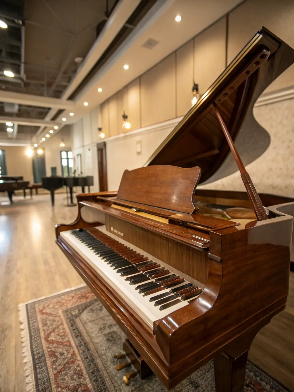 A photograph of a guided tour group listening attentively to a museum curator as they explain the history and significance of a vintage piano, emphasizing the museum's educational programs.